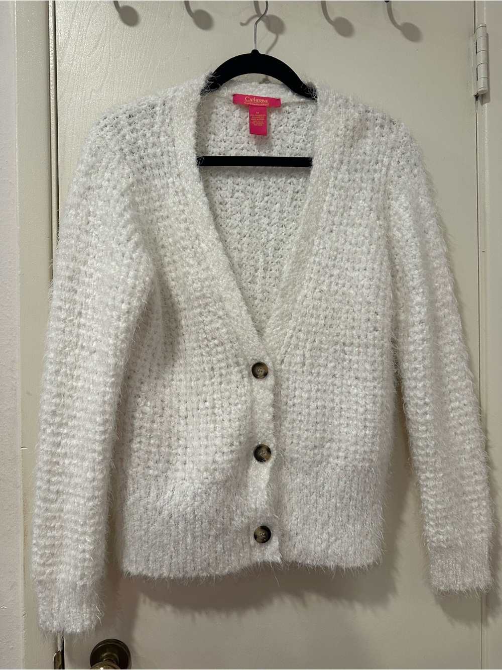 Soft, White, Fuzzy V-Neck Button Cardigan. So Cute For Fall!